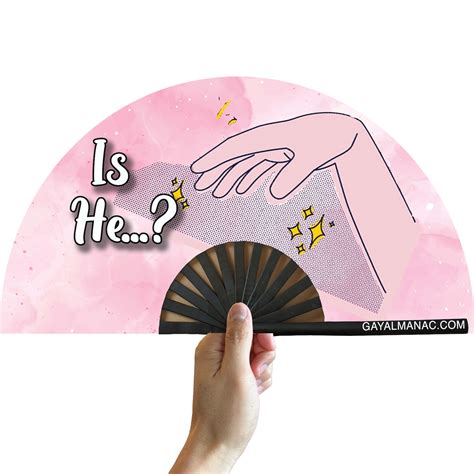 Is He...? Fan | Funny Hand Fans for Gay Pride Parties – Gay Almanac
