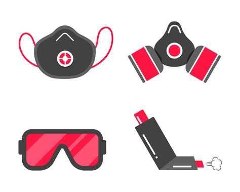 Smog safety first flat style design icon signs set. Gas mask