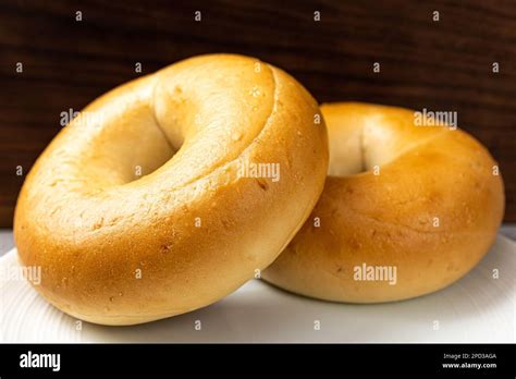 ring shaped thick bread plain bagel stock photo alamy