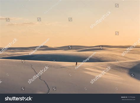 Man Walking Alone Desert Lencois Maranhenses Stock Photo 717776266 ...