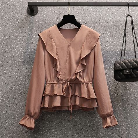 Plus size romantic frills long sleeve blouse – Pluspreorder
