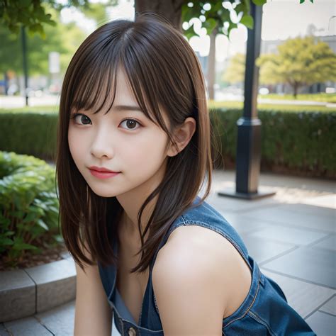 Arafed asian woman sitting on a bench in a park - SeaArt AI