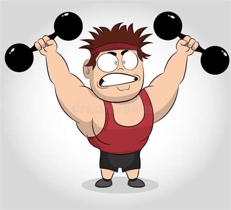 Funny Cartoon Illustration Of A Muscular Guy Holding A Dumbbells. Fit ...