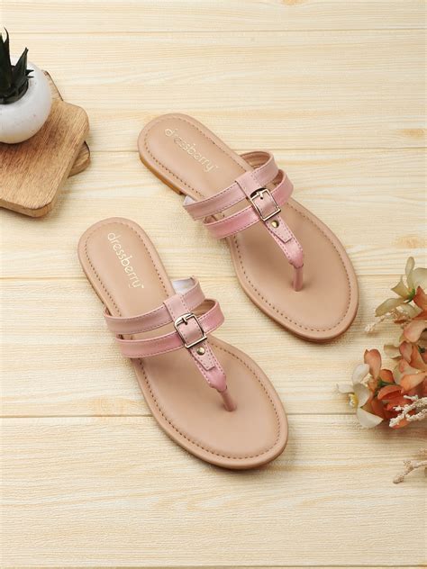 buy dressberry peach coloured buckled  strap flats flats  women
