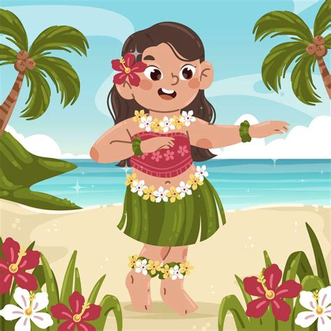 Little Hawaiian Girl Dancing in The Beach 23284058 Vector Art at Vecteezy