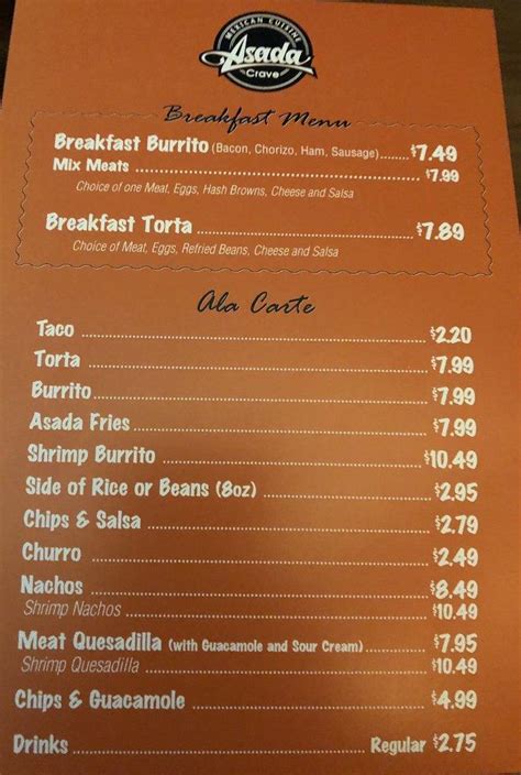 menu  asada grill cantina restaurant bakersfield buena vista