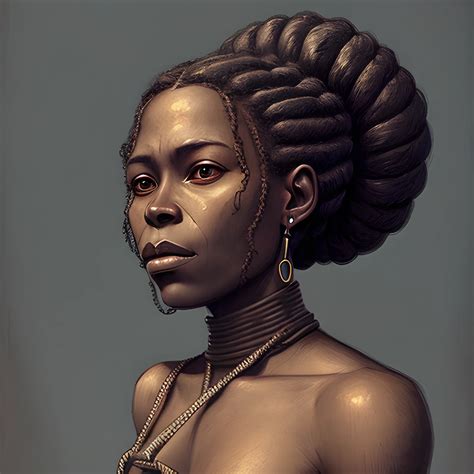 portrait of slave woman, weak chin, sharp lineart, ai slave, Deep