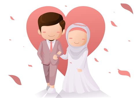 Cute Moslem or Muslim Couple Wedding Cartoon Illustration with Love ...