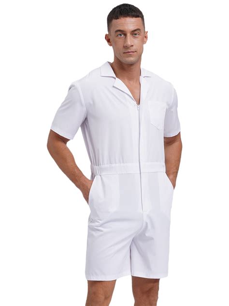 Haitryli Men's Rompers Solid Color Turn-Down Collar Short Sleeve Casual