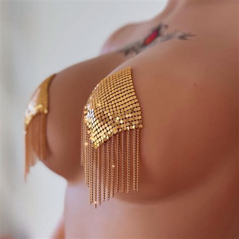 Nipple Tassels Gold Pasties for Exotic Dancewear, Reusable Pasties