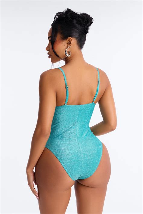 Ophelia Swirl Hardware Shimmer 1 Piece Swimsuit - Teal | Fashion Nova