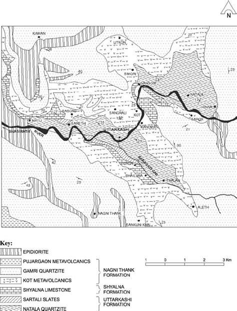 Geological map of Uttarkashi and surrounding area | Download Scientific ...