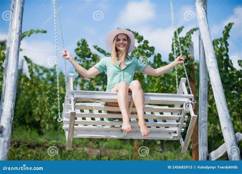 outdoor portrait   smiling happy girl sensual woman swinging