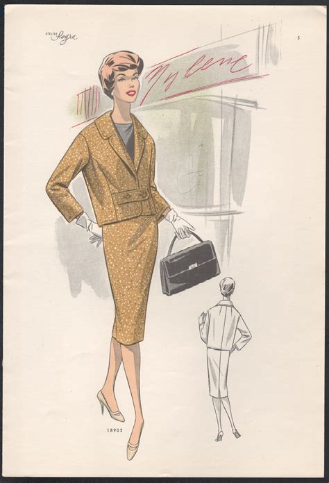 Unknown - European Mid-Century 1959 Fashion Design Vintage Lithograph
