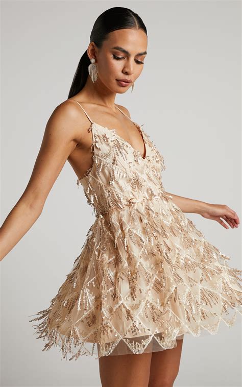 Khrizza Sequin Gathered Mini Dress in Gold | Showpo Gold Hoco Dress