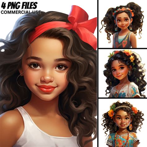 Cute Little Latina Girls Illustration V.1, 4 PNG Bundle, Colorful