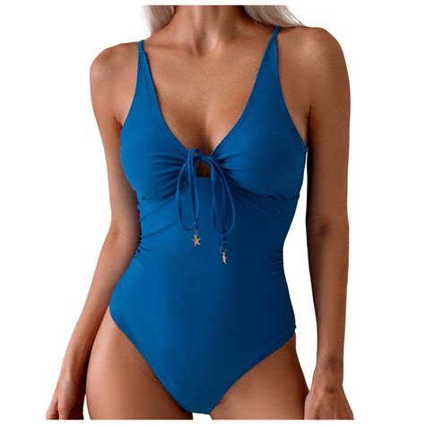 TTUHYWXI One Piece for Women String Front Sexy 1 Piece Deep V Neck Slim