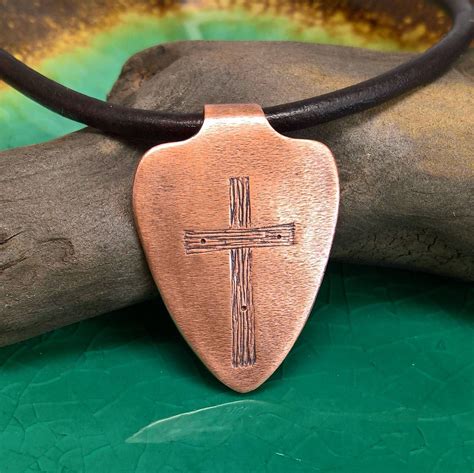 Mens Copper Cross and Shield Necklace, Mens Cross Necklace, Shield of