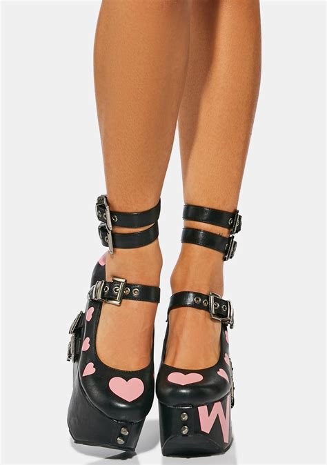 Lamoda Buckle Platform Wedges - Black/Pink – Dolls Kill