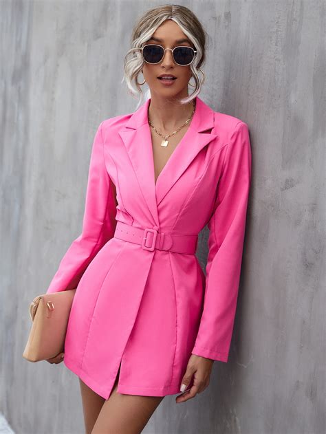 lapel neck belted blazer dress shein uk