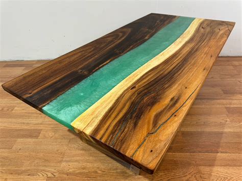 Epoxy Resin Table Top with Live Edge – Modern Rustic Hardwood Slab – R