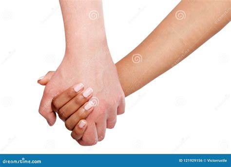 Holding Hands Couple of a Mixed Race on White Background. Stock Photo ...