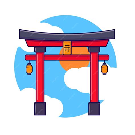 Torii puerta monumento hito destino de viaje, vector, ilustración