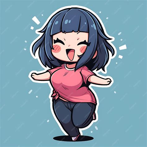 Premium AI Image | Sticker Anime Girl Cute Chubby Cartoon with Bold