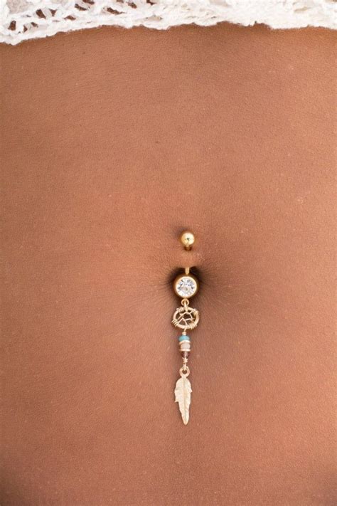 Gift Idea Gold Boho Chic Dream Catcher Belly Button Ring, Feather Navel ...