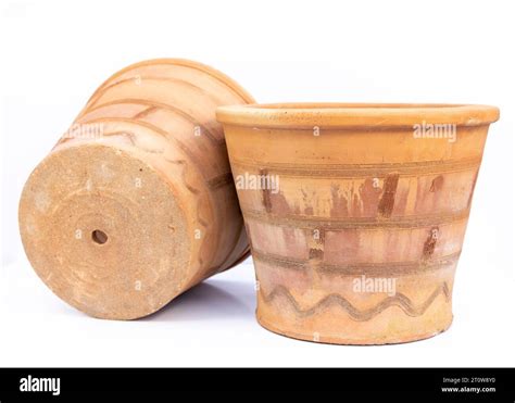 large clay pots  white background stock photo alamy