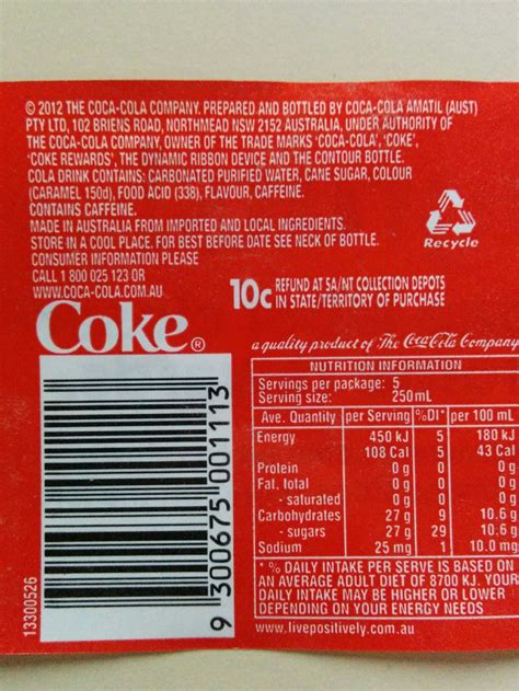 Coca Cola Ingredients Label at Shawn Rooks blog