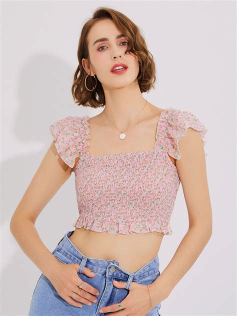 buy urbanic pink floral printed crop top tops  women  myntra