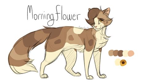 a drawing of a cat with the words morning flower on it's chest and tail