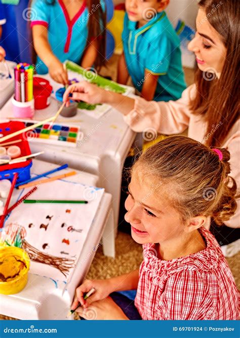 Education Drawing Learning Happy Children and Teacher . Stock Photo - Image of girl, club: 69701924