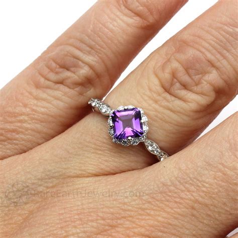 Amethyst Ring Amethyst Engagement Ring Amethyst and Diamond - Etsy