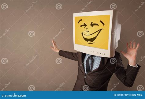 young person  monitor head stock image image  concept display