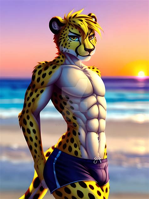 [OPEN] Buff Cheetah Guy at the Beach by FluffyFoxAI on DeviantArt