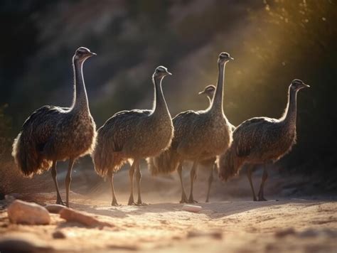 Premium AI Image | Group of Ostrich in natural habitat generative AI