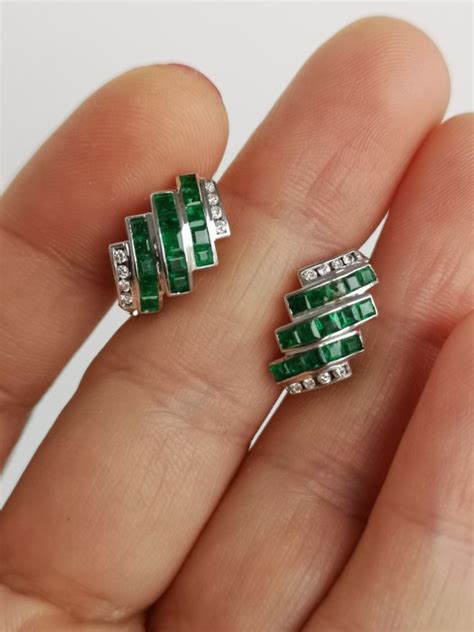 cercei aur  cu smarald natural  diamante