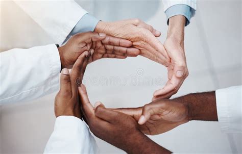 Healthcare, Teamwork and Doctors Hands in a Circle for Support, Trust ... 
