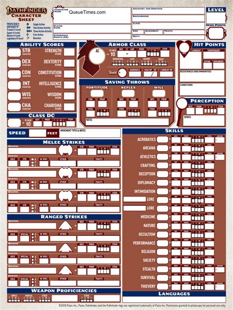 pf  character sheet color fillable  entertainment fantasy