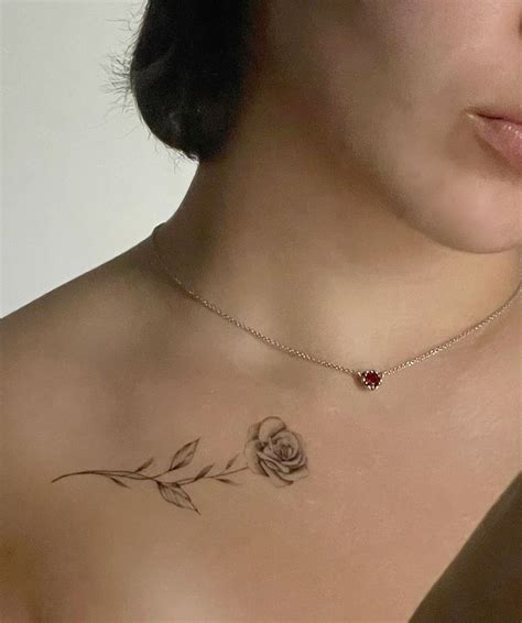 Fineline rose collarbone tattoo in 2025 | Collar bone tattoo, Small