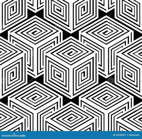 Monochrome Illusory Abstract Geometric Seamless Pattern, 3d Stock Vector - Illustration of ...