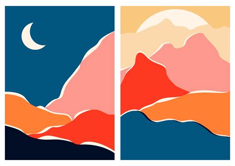 Abstract contemporary landscape posters set. Mid century modern ...