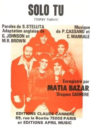 Partition Matia Bazar Solo Tu-piano et chant-paroles-accords-