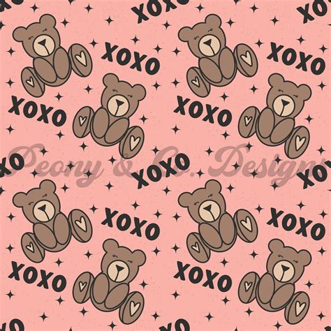 Teddy Bear XOXO Valentine's Day Seamless Pattern, Holiday Repeat