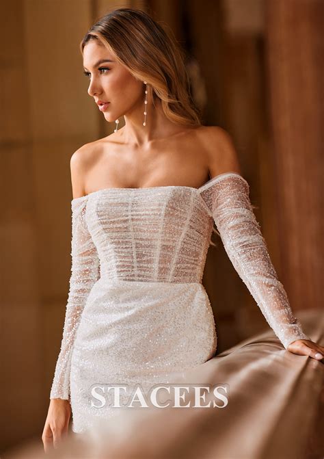 Sheath/Column Sequined Wedding Dress Off-the-Shoulder Short/Mini with