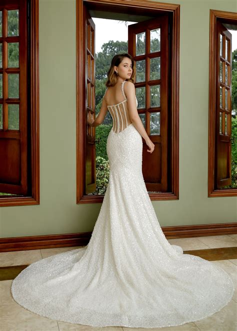 Pearl Beaded Wedding Mermaid Gown with Corset Bodice – Lotus Threads Bridal