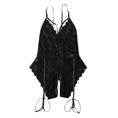 Yuhangmm Women Deep V Lingerie Lace Teddy 1 Piece Mini Bodysuit Sexy