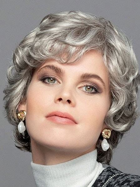Fashion Short Wavy Grey Wigs With Bangs - Rewigs.co.uk